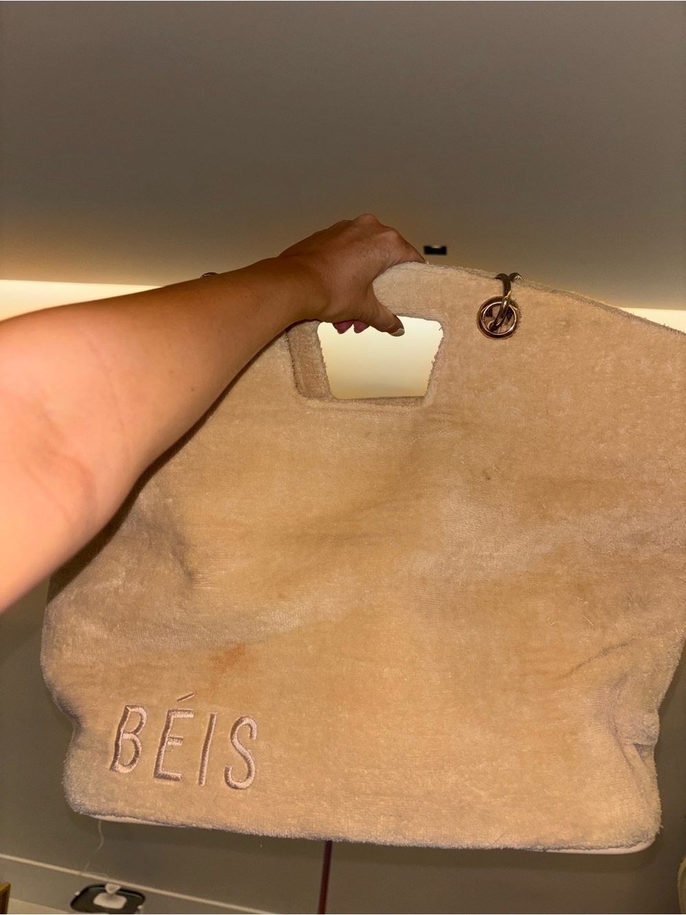 Beige Plush Tote Bag - Soft Suede Carryall